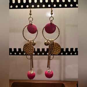 Gold and Pink Dangle Earrings